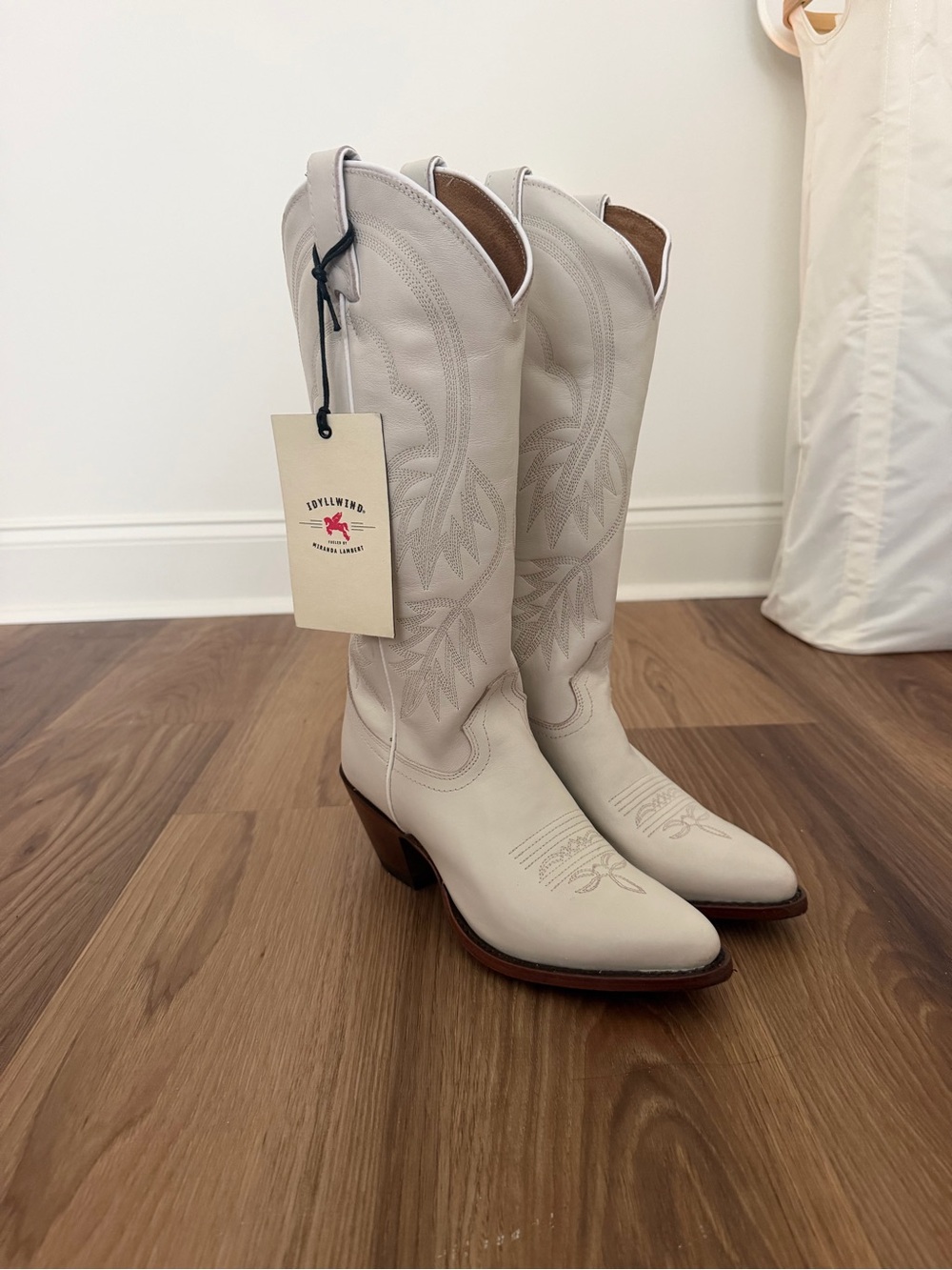 Idyllwind Ivory Leather Western Knee Boots with Embroidered Shaft